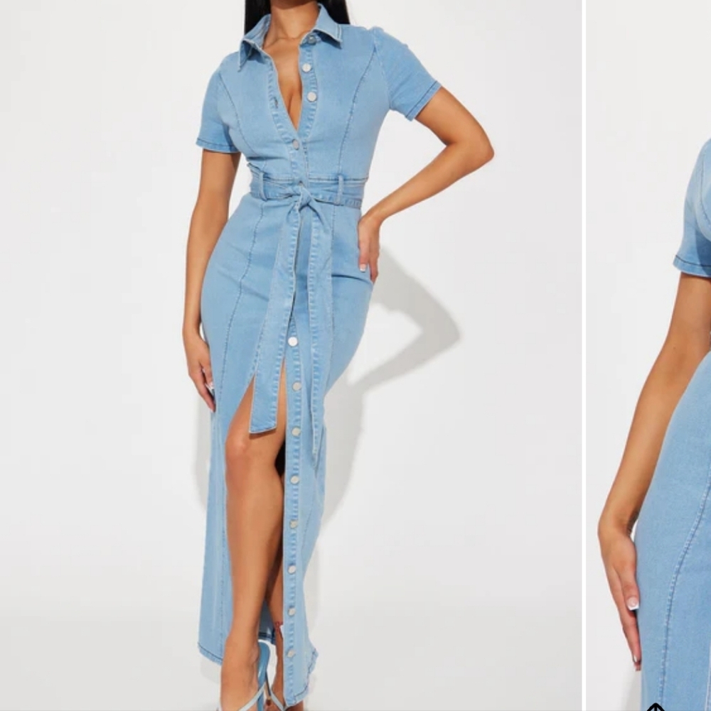 Fashion Nova Light Blue Denim Maxi Dress
